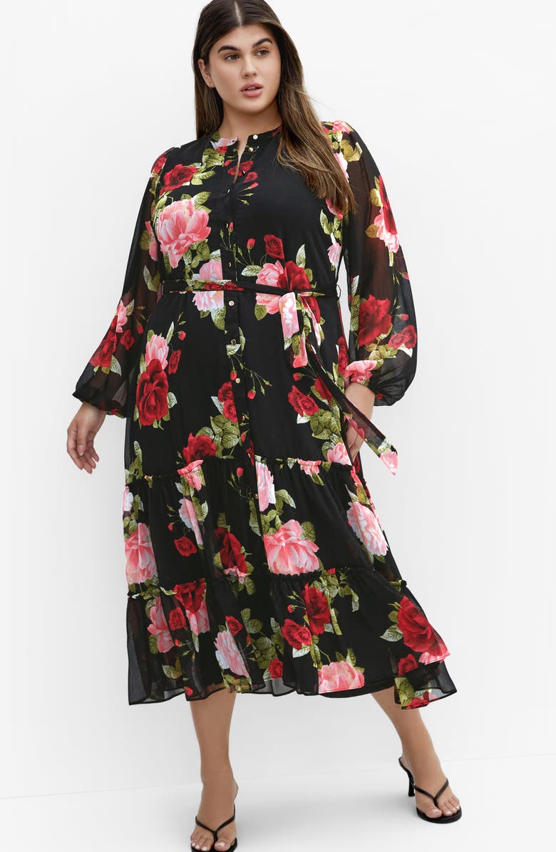 City Chic Roma Tie Waist Long Sleeve Maxi Dress, Alternate, color, 