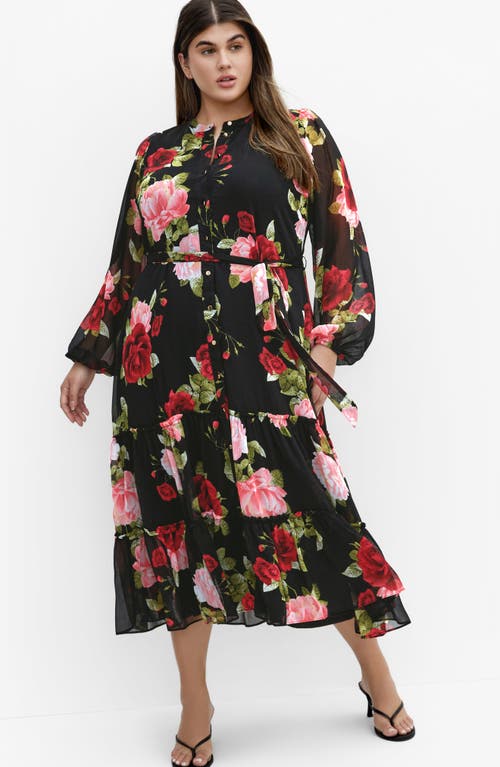 City Chic Roma Tie Waist Long Sleeve Maxi Dress In Dolce Black