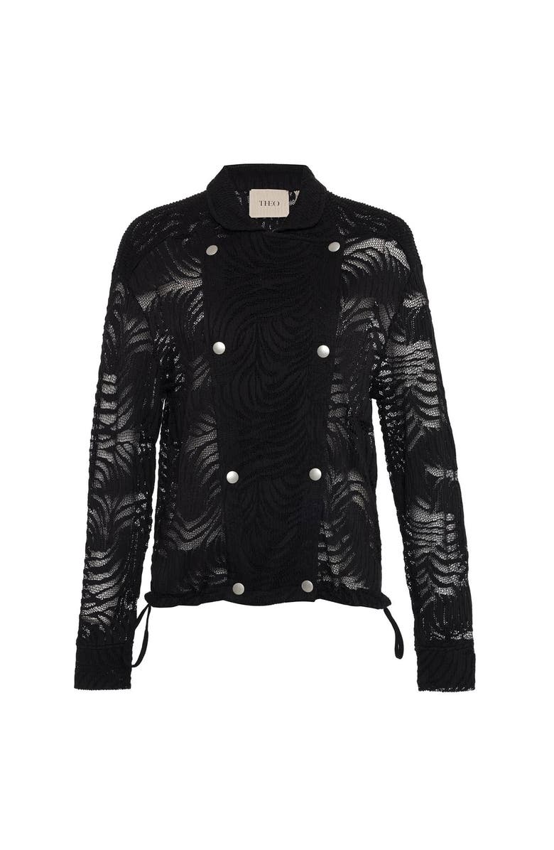 THEO The Label Artemis Fern Lace Bomber Jacket, Main, color, Black