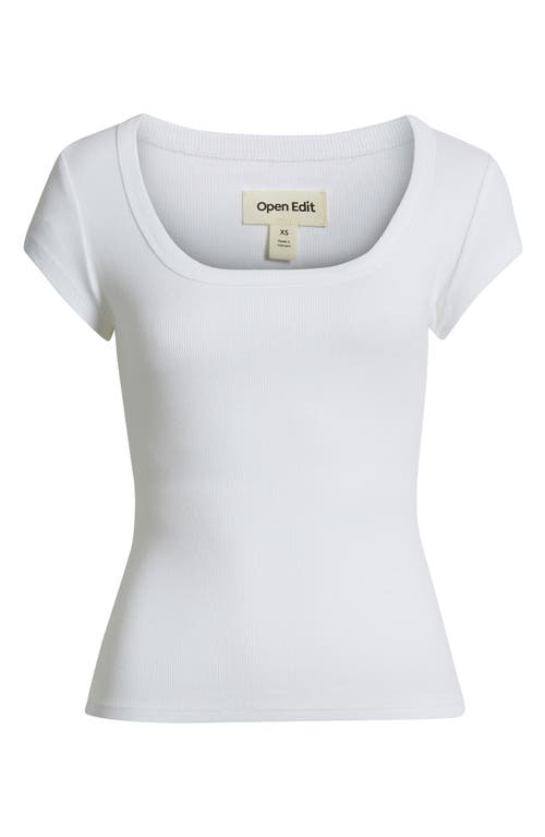 Open Edit Scoop Neck Stretch Cotton T-shirt In White