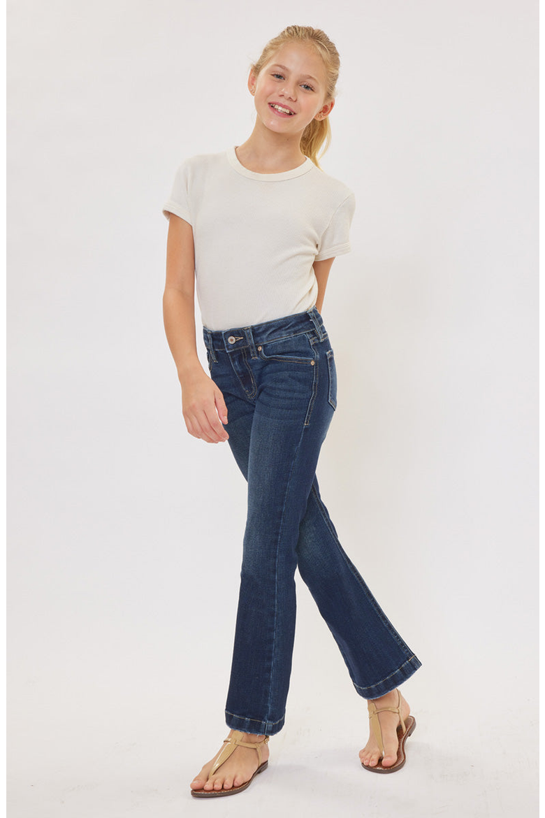 Aster Mid Rise Kids Flare Jeans, Alternate, color, Dark Wash