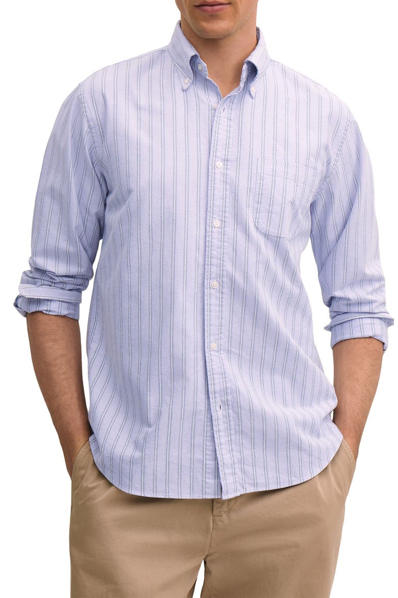 Friday Stripe Cotton Oxford Cloth Button-Down Shirt, Main, color, LAVENDERSTP