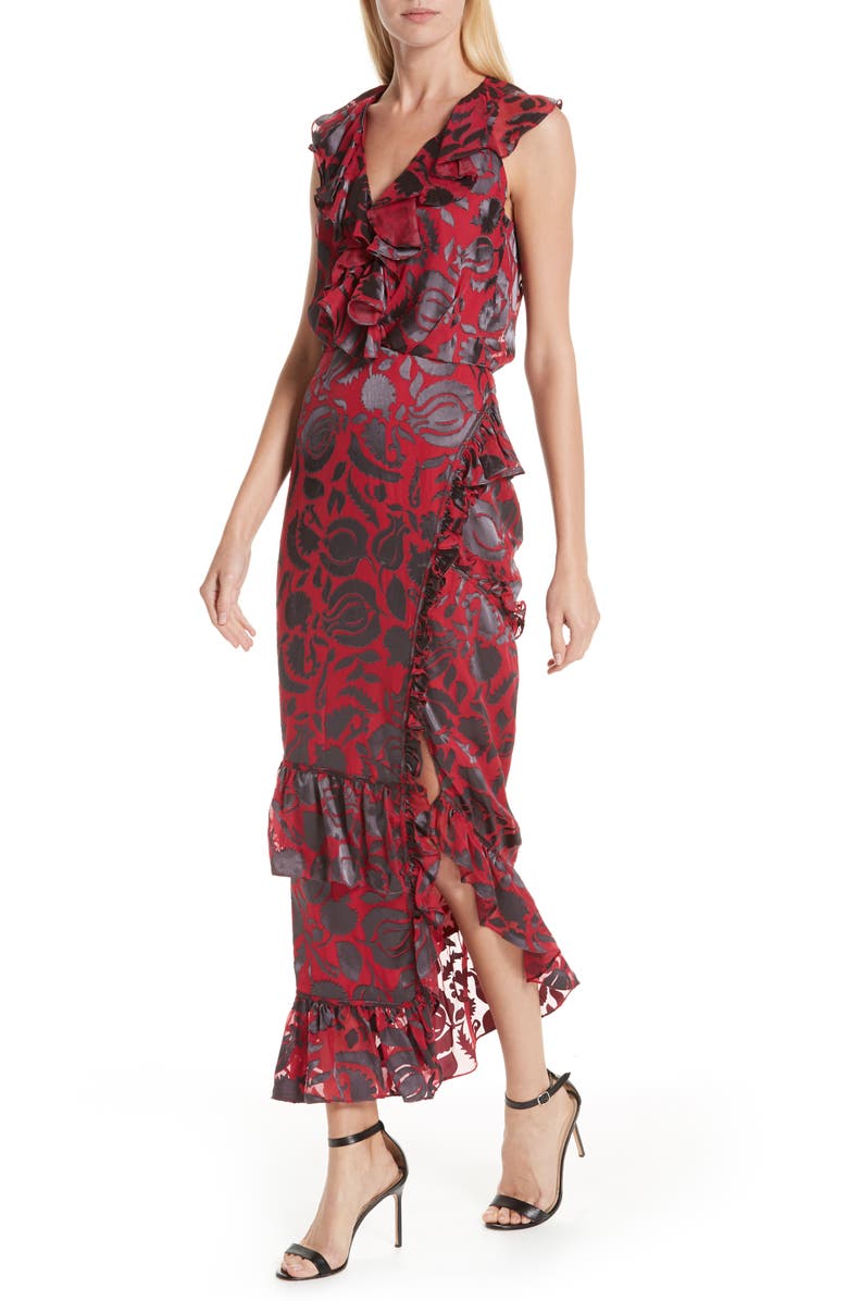 SALONI Anita Ruffle Trim Burnout Dress, Alternate, color,