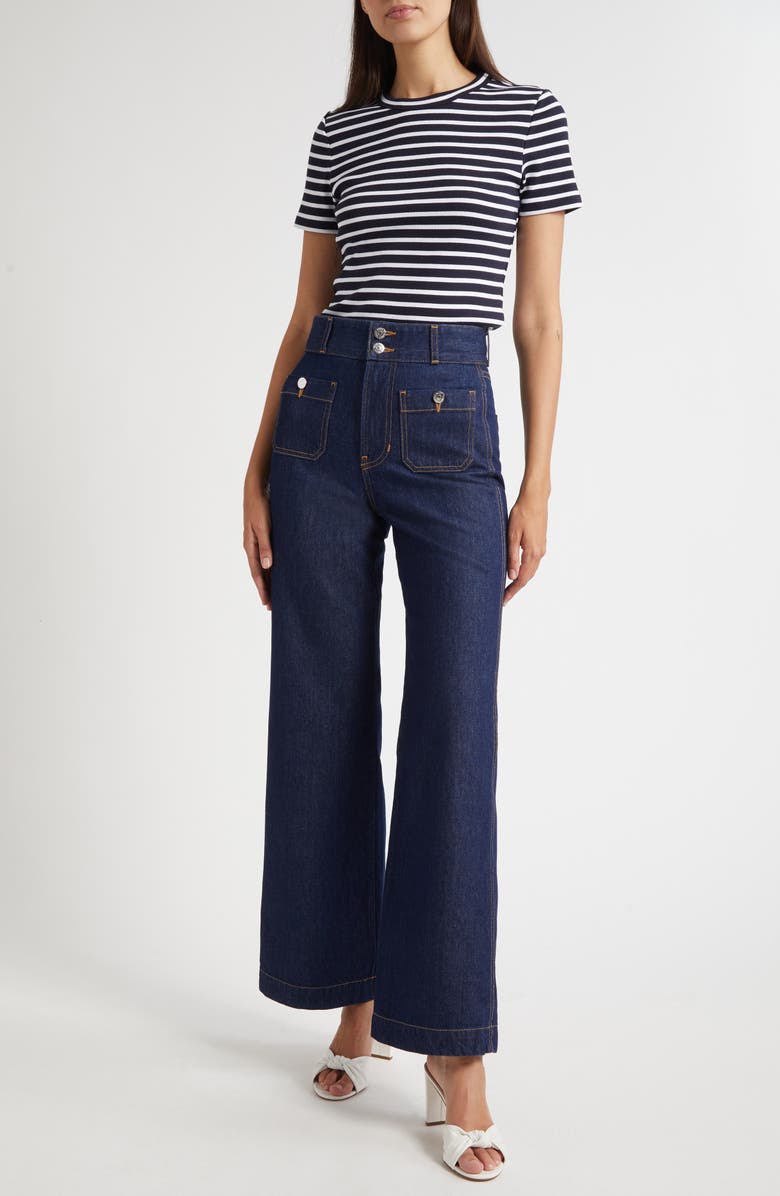 Veronica Beard Pruitt Stripe Stretch Cotton T-Shirt, Alternate, color, Navy White