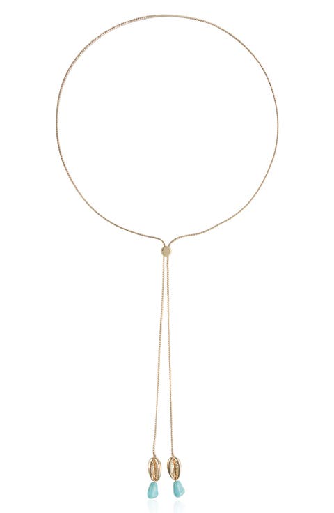 Beaded Cowrie Charm Bolo Necklace