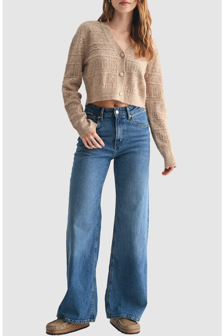 Pointelle Button Cardigan, Alternate, color, TAUPE