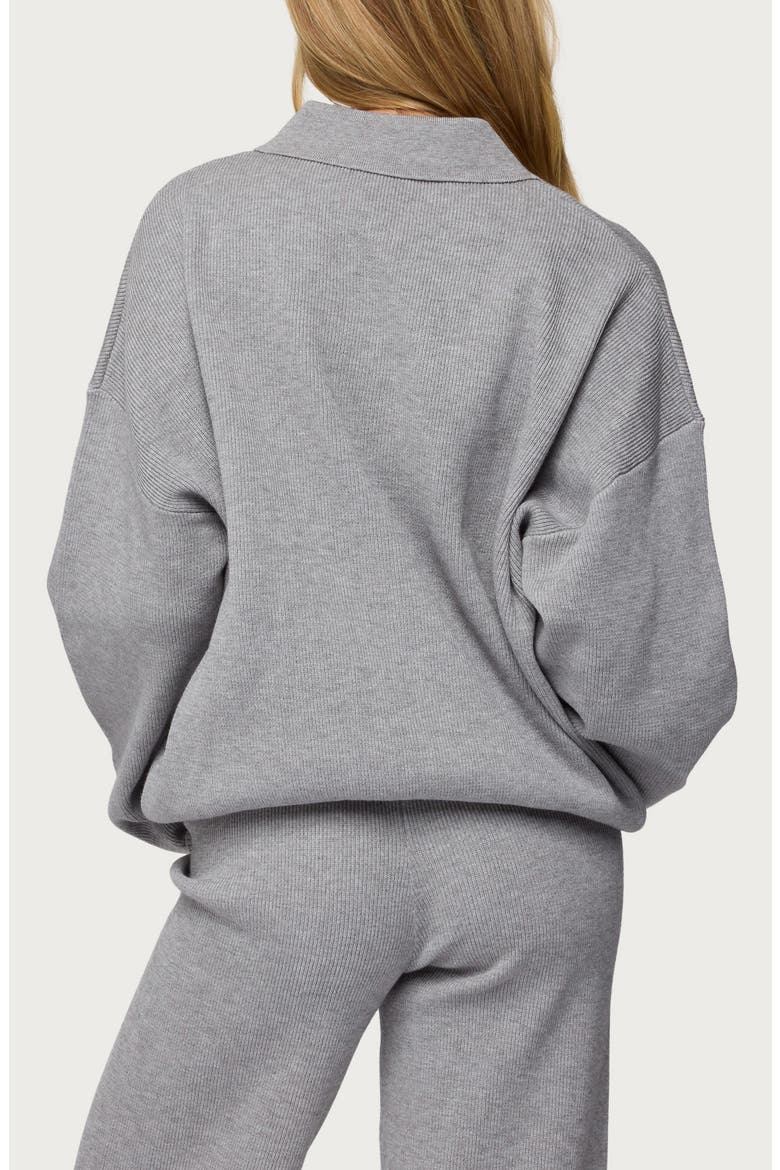 Lorie Oversize Rib Knit Polo, Alternate, color, GRAY-MELANGE