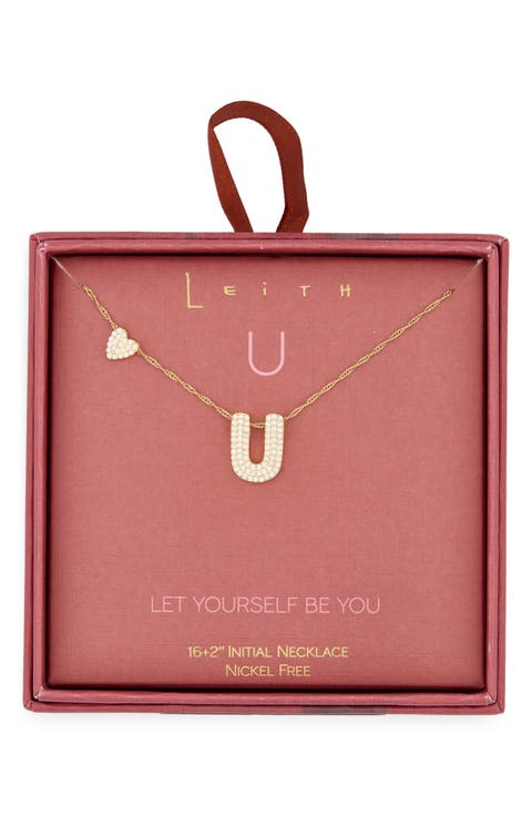 Cubic Zirconia Heart & Bubble Initial Pendant Necklace