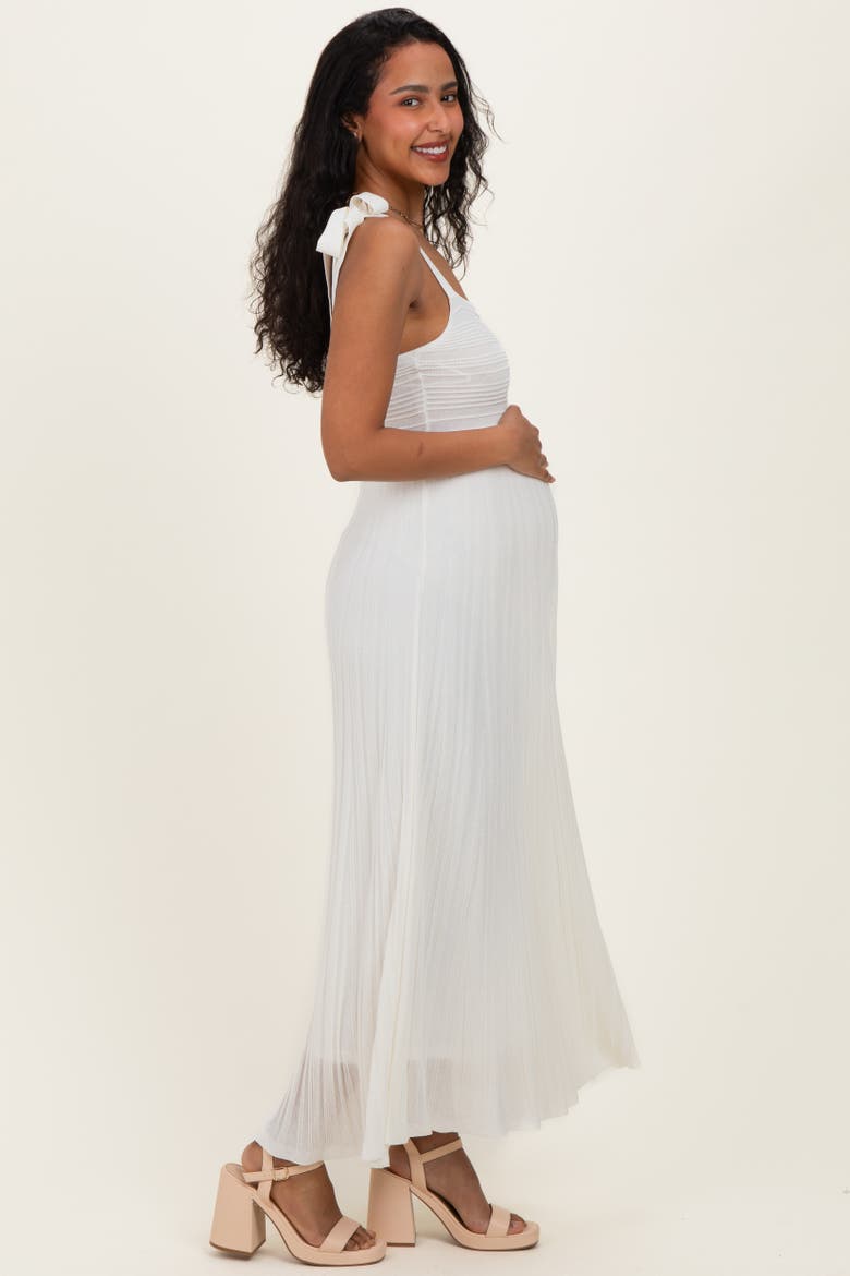 Textured Knit Shoulder Tie Midi Dress, Alternate, color, White