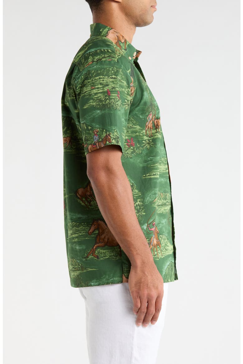 Paniolo Country Print Cotton Short Sleeve Button-Down Shirt, Alternate, color, MEADOW