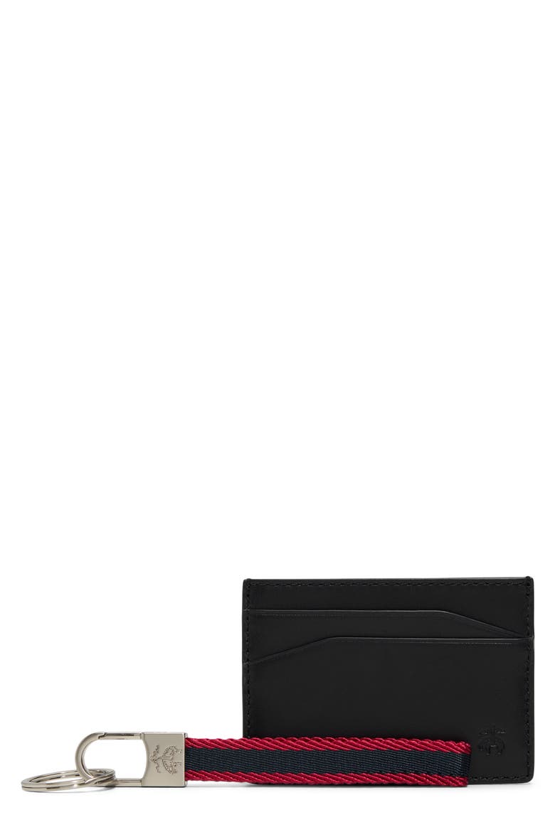 Leather Card Case & Key Chain Set, Main, color, BLACK