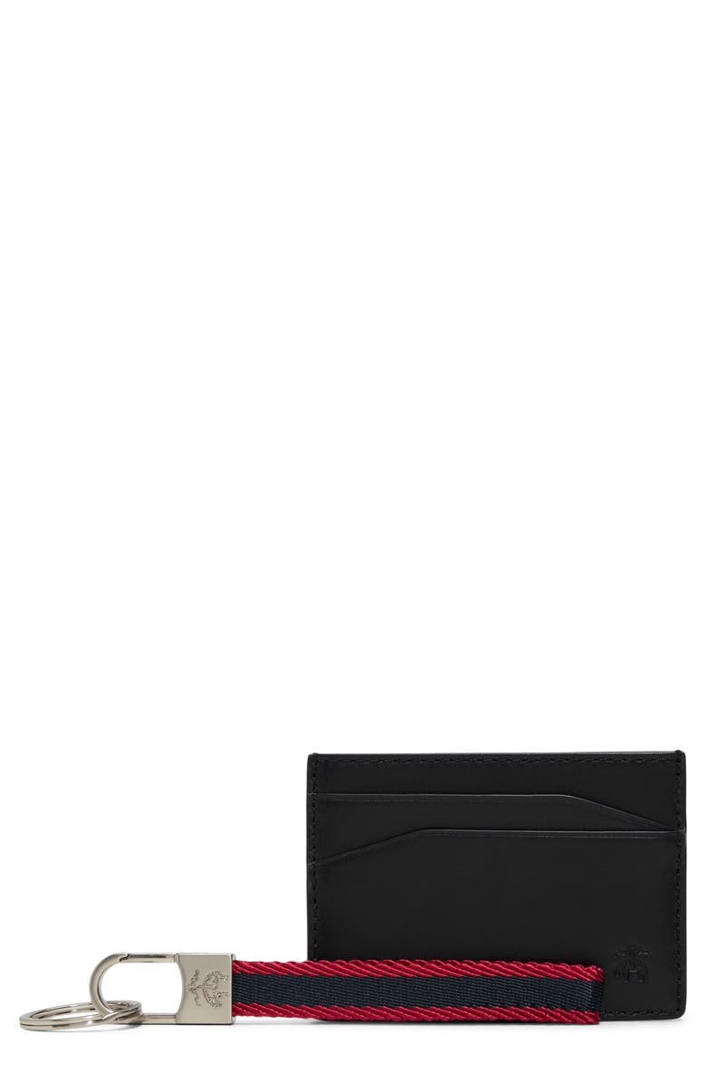 Brooks Brothers Leather Card Case & Key Chain Set, Main, color, Black