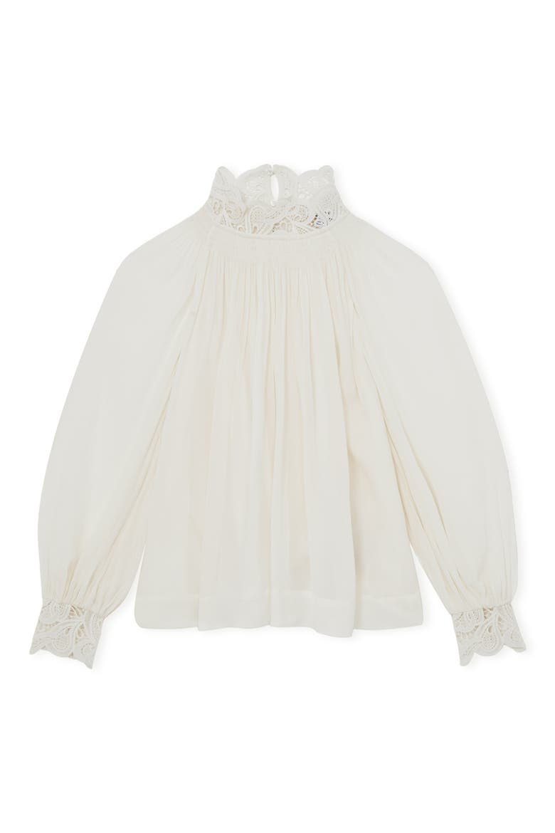Czara Lace Accent Smocked Yoke Top, Alternate, color, CREAM