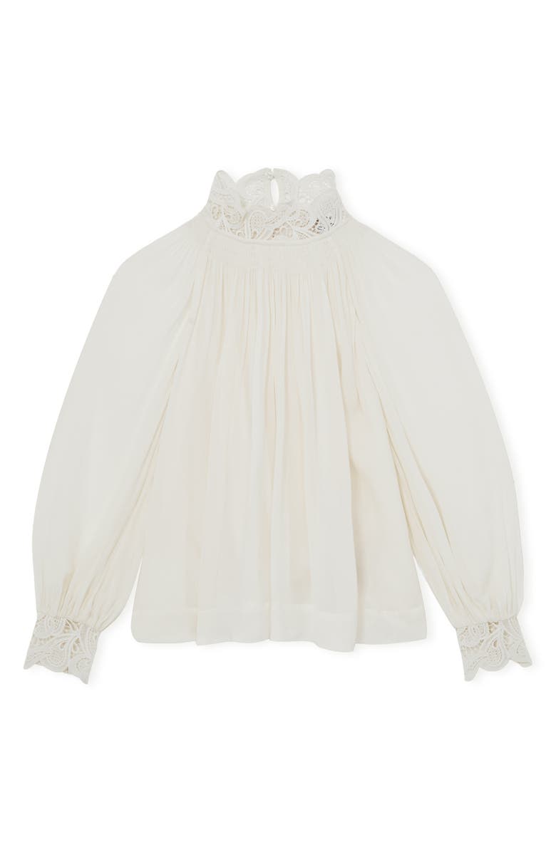 Reiss Czara Lace Accent Smocked Yoke Top, Alternate, color, Cream