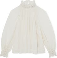Reiss Czara Lace Accent Smocked Yoke Top
