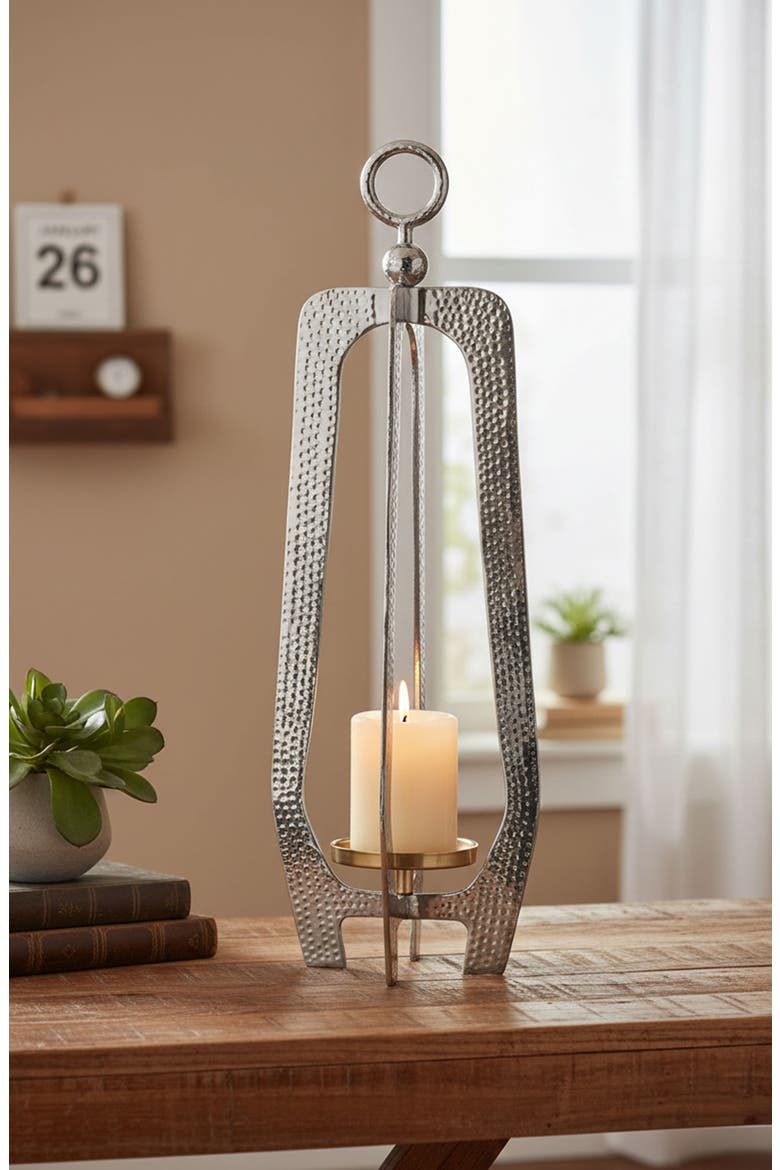 Hammered Metal Lantern, Alternate, color, SILVER
