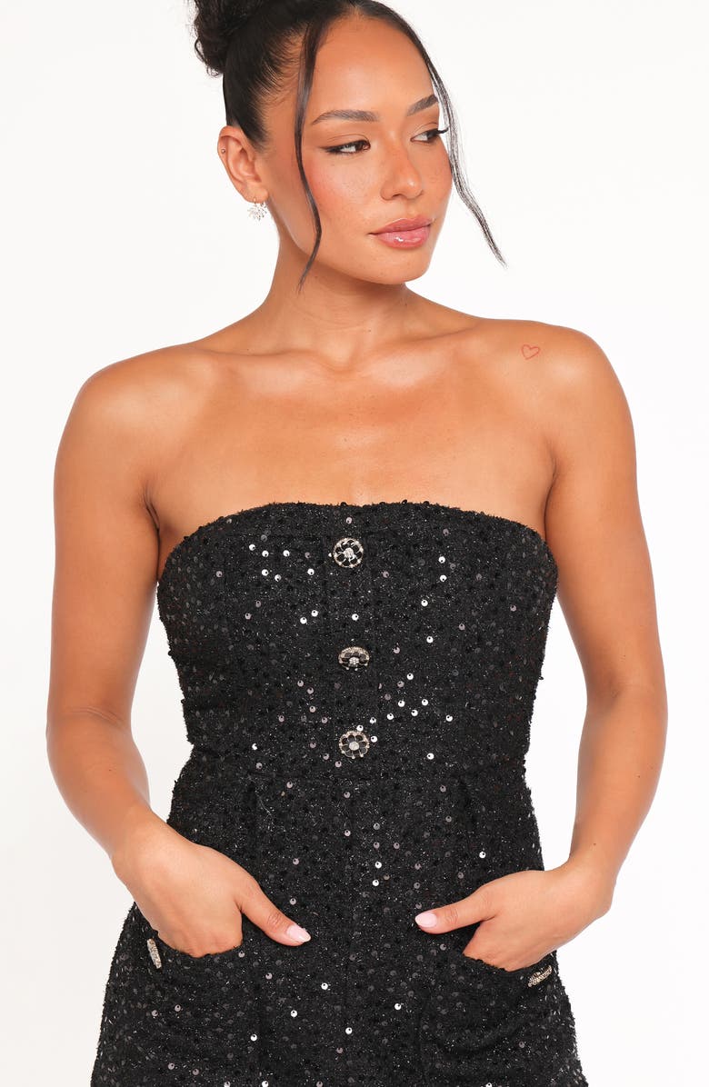 Petal & Pup Madeline Sequin Strapless Tweed Romper, Alternate, color,