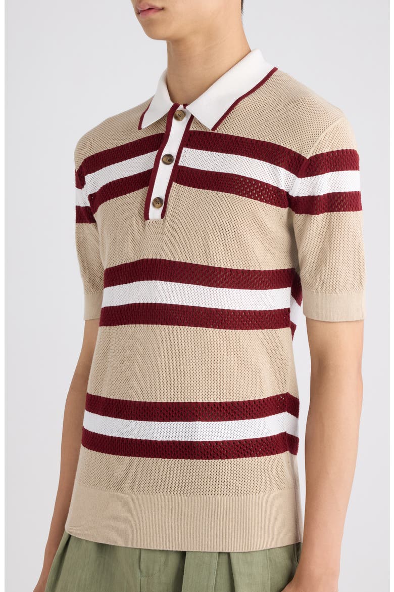 Mercy Stripe Polo Sweater, Alternate, color, BEIGE