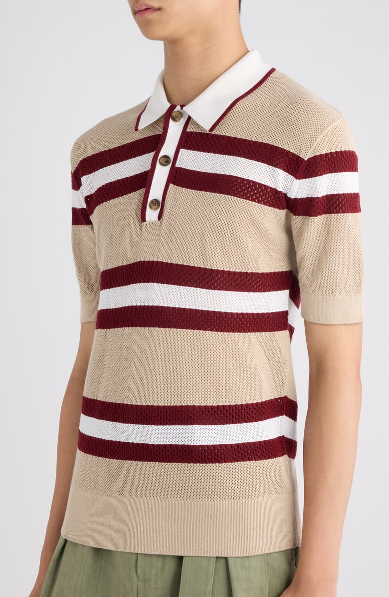 Dries Van Noten Mercy Stripe Polo Sweater, Alternate, color, Beige