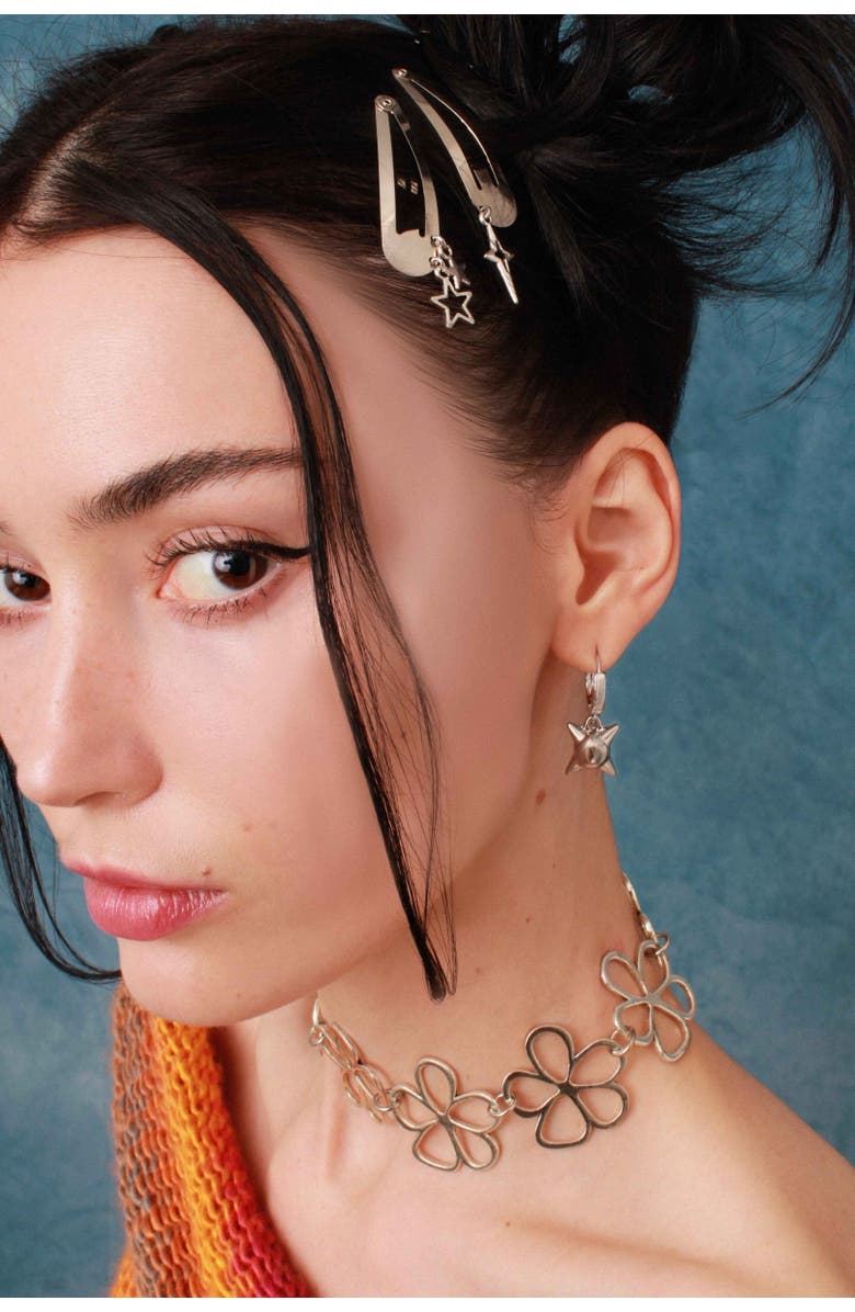 Velvet Luna Steel Spiked Ball Huggie Earrings, Alternate, color, Silver