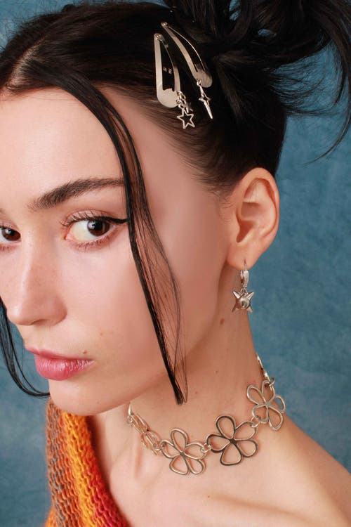 Velvet Luna Steel Spiked Ball Huggie Earrings In Silver