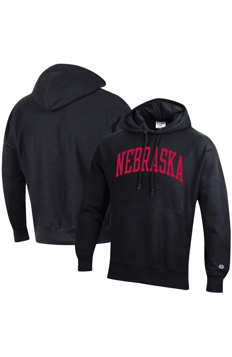 Champion Men's Champion Black Nebraska Huskers Team Arch Reverse Weave Pullover Hoodie, Main, color, Black
