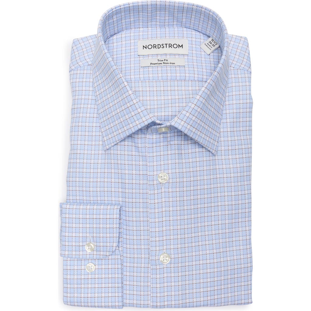 Nordstrom Trim Fit Check Premium Non Iron Cotton Button-up Shirt In Blue