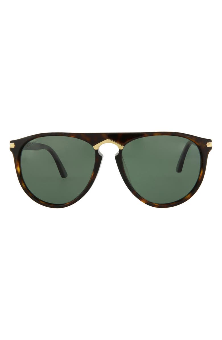 Cartier 57mm Aviator Sunglasses, Main, color, Havana Havana Green