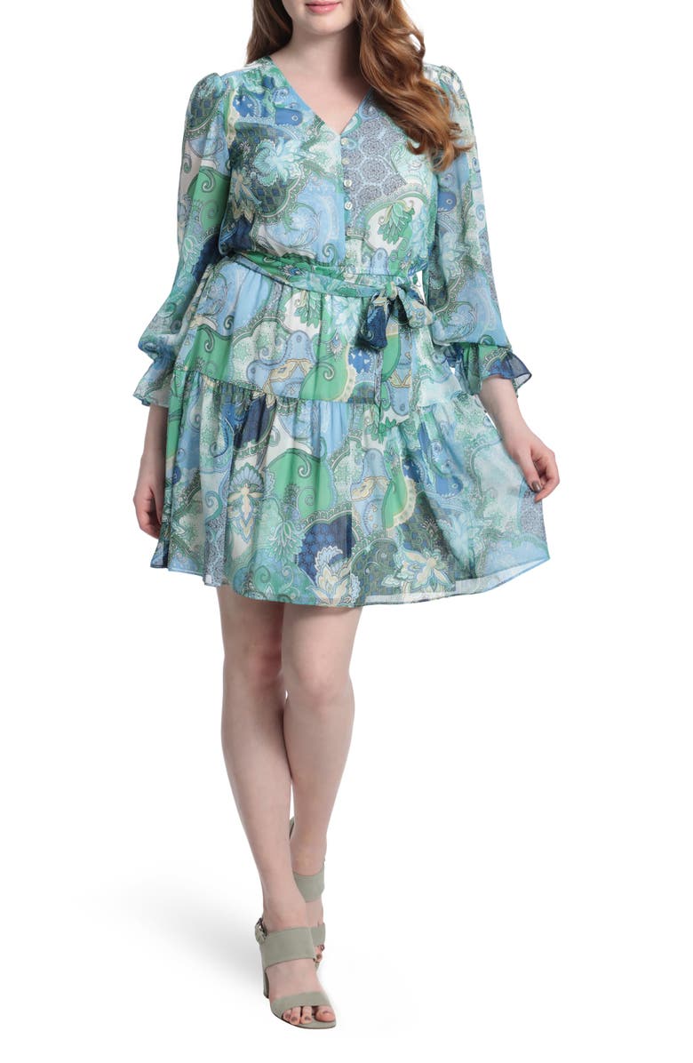 London Times Button Front Tiered Paisley Dress, Main, color,