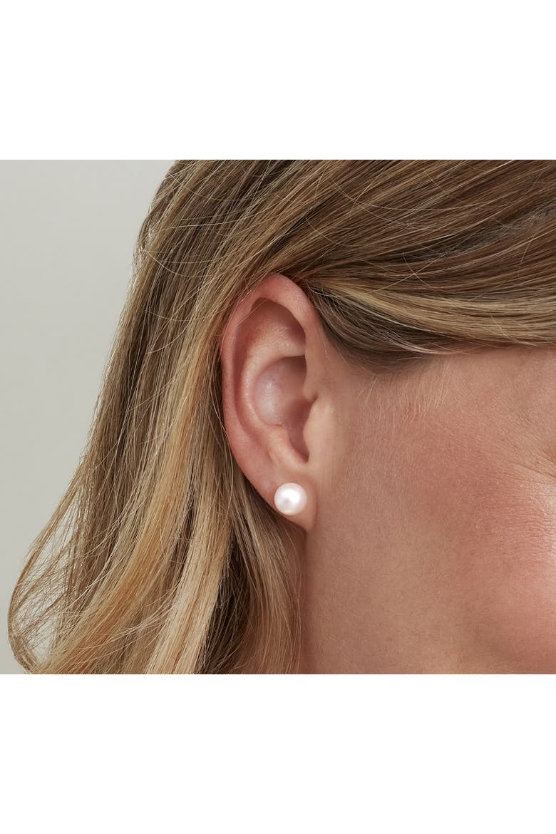 8.0-8.5mm White Akoya Round Pearl Stud Earrings, Alternate, color, White Pearl - Yellow Gold