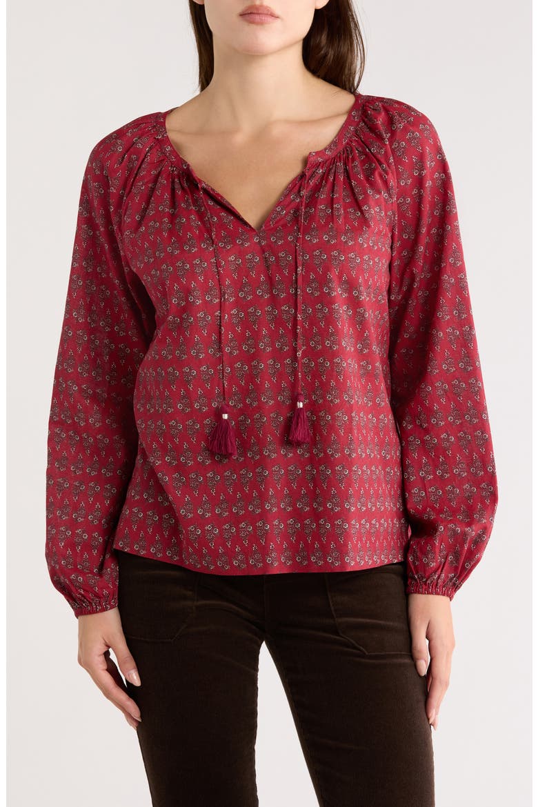 Tassel Tie Neck Cotton Top, Main, color, RED FLORAL