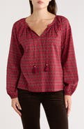 Lucky Brand Tassel Tie Neck Cotton Top