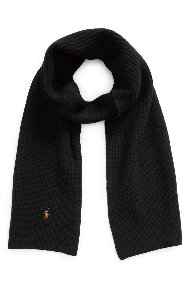 Polo Ralph Lauren Signature Polo Pony Wool Blend Scarf, Main, color, Polo Black