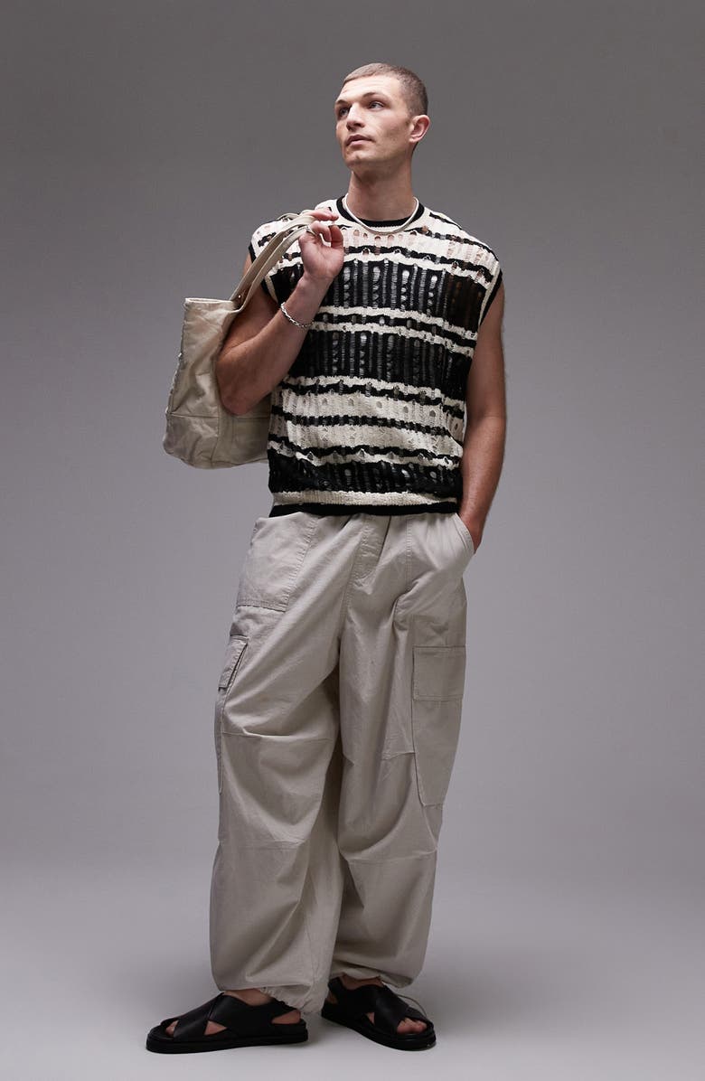 Topman Distressed Stripe Crewneck Sweater Vest, Alternate, color,