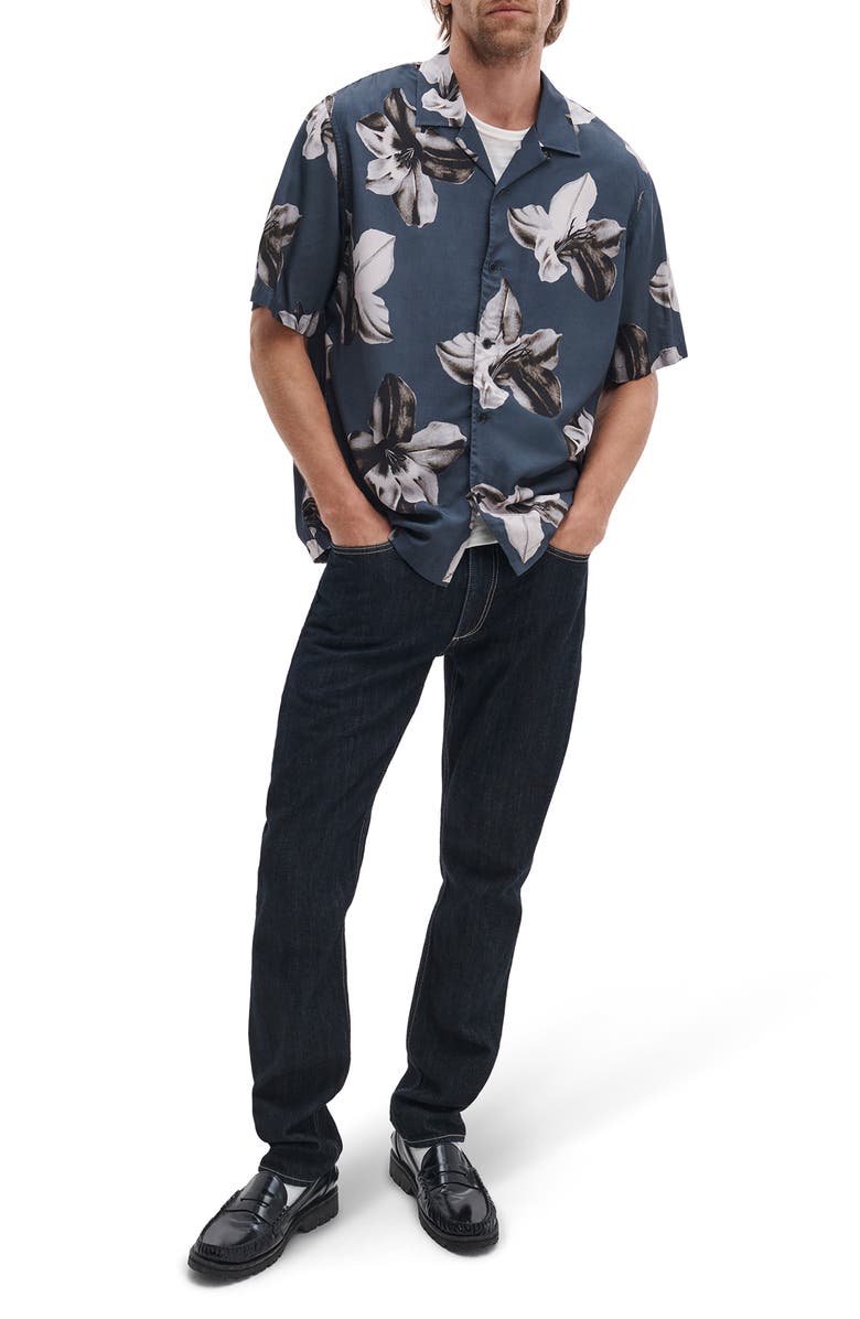 rag & bone Avery Floral Camp Shirt, Alternate, color, Navy