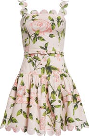 Oscar de la Renta English Rose Print Belted Minidress