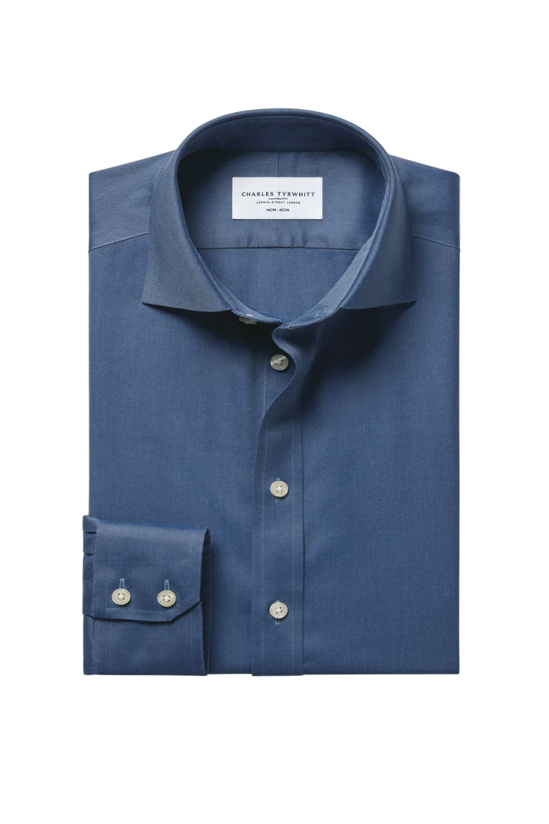 Non-Iron Twill Cutaway Collar Shirt, Alternate, color, Denim Blue