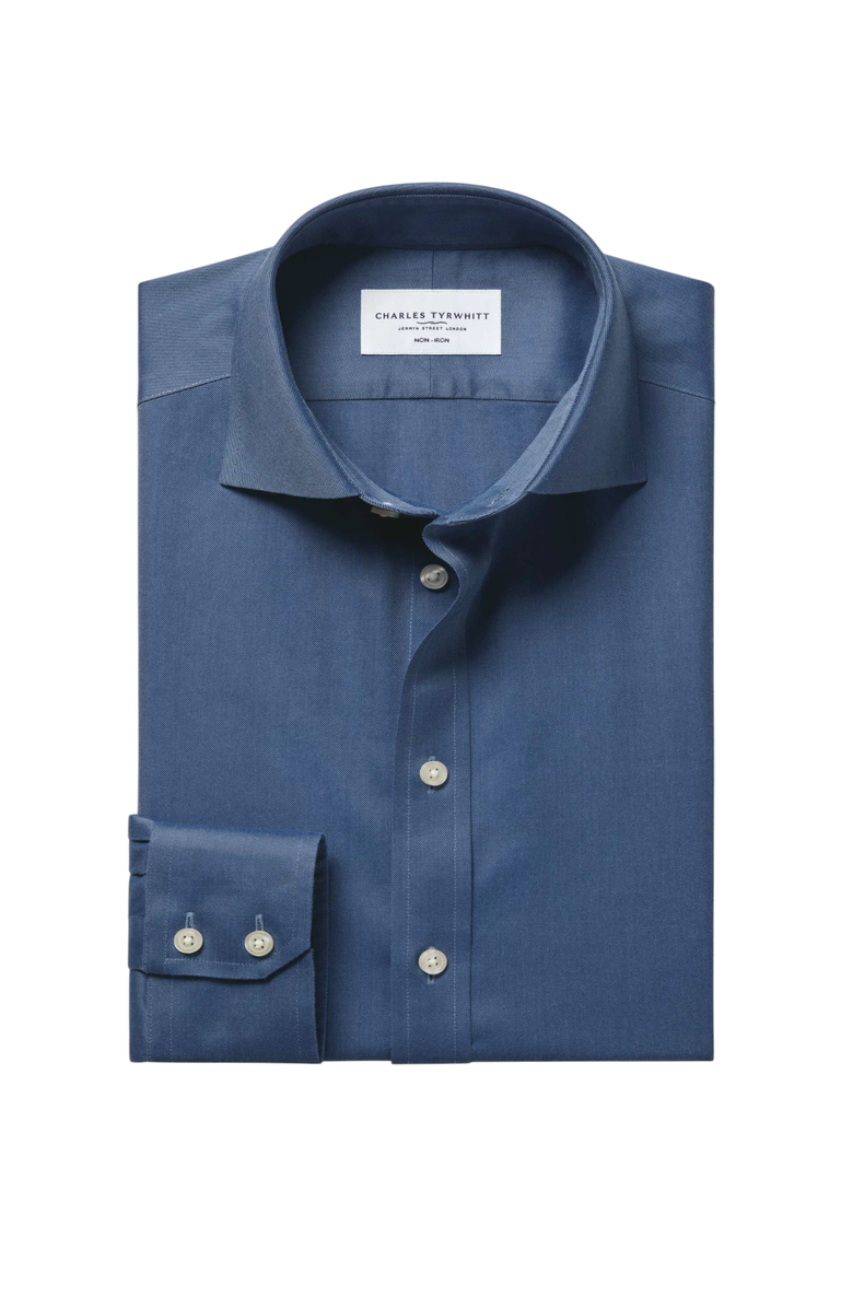 Charles Tyrwhitt Non-Iron Twill Cutaway Collar Shirt, Alternate, color, Denim Blue