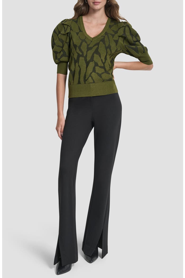 Texture Puff Sleeve Sweater, Alternate, color, DARK OLIVE
