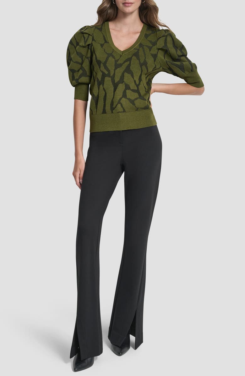 DKNY Texture Puff Sleeve Sweater, Alternate, color, Dark Olive