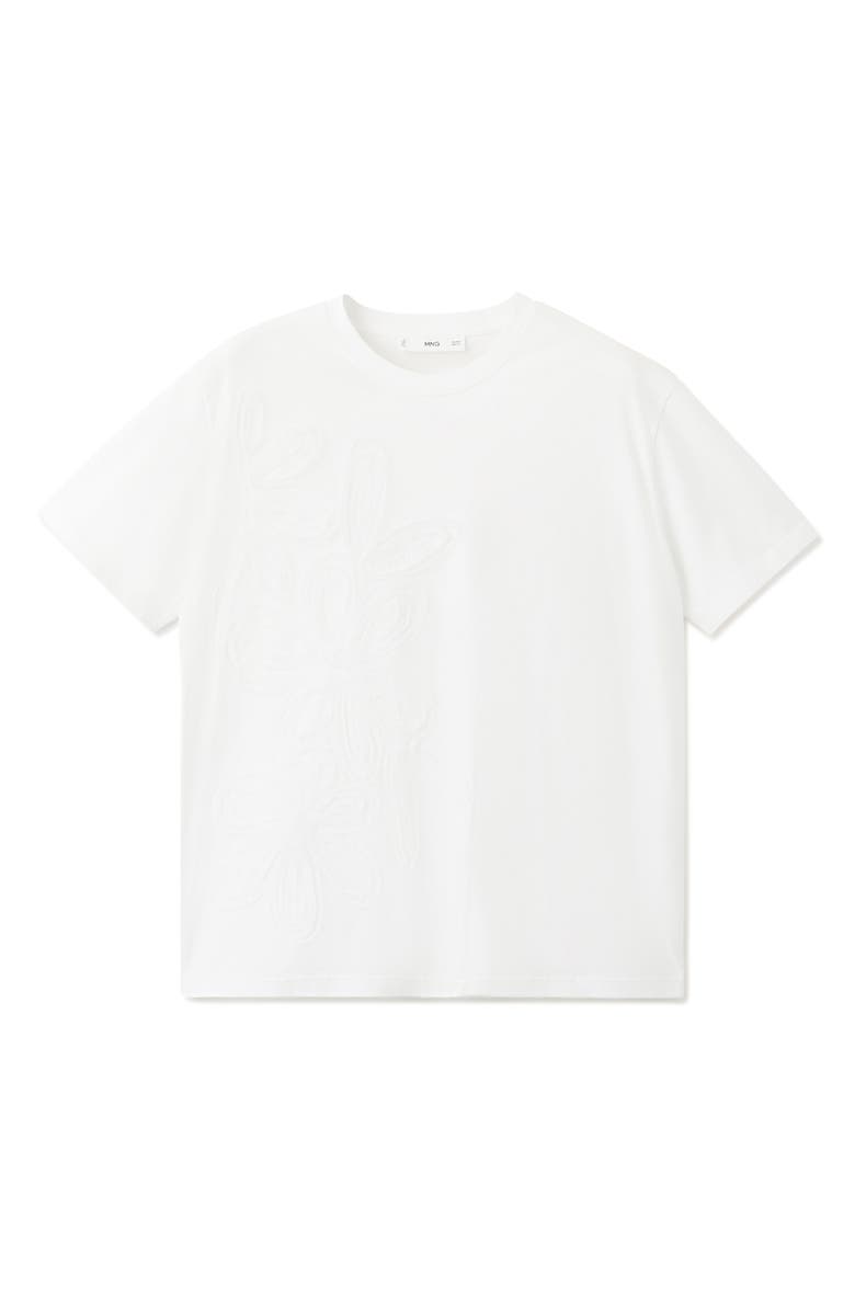 MANGO Floral Embroidered Cotton T-Shirt, Alternate, color, Off White