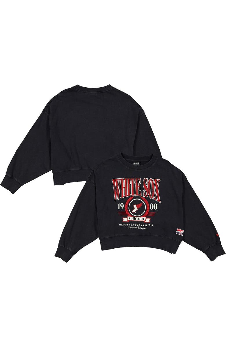 New Era Women's New Era  Black Chicago White Sox 2025 City Connect Cropped Enzyme Wash Pullover Sweatshirt, Alternate, color, 