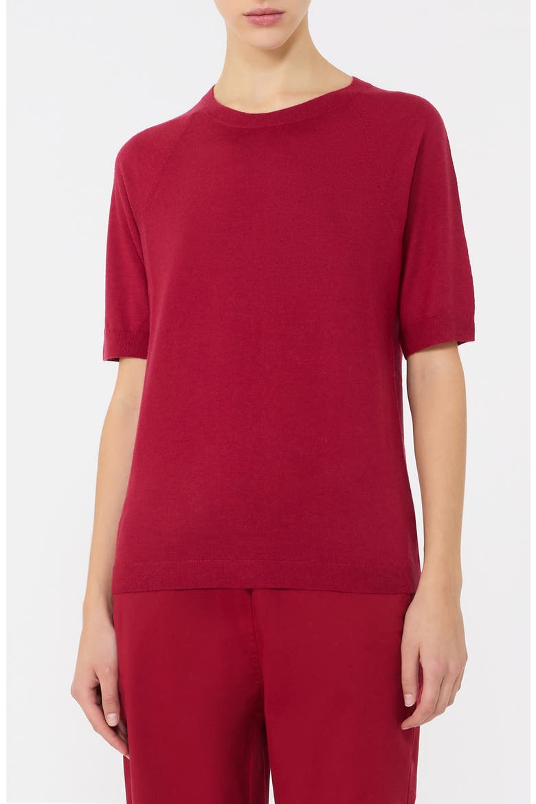 Orbita Short Sleeve Wool & Cashmere Sweater, Main, color, DARK RED