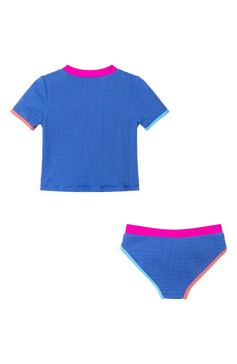 Andy & Evan Kids' Metallic Textured Short Sleeve Two-Piece Rashguard Swimsuit, Alternate, color,