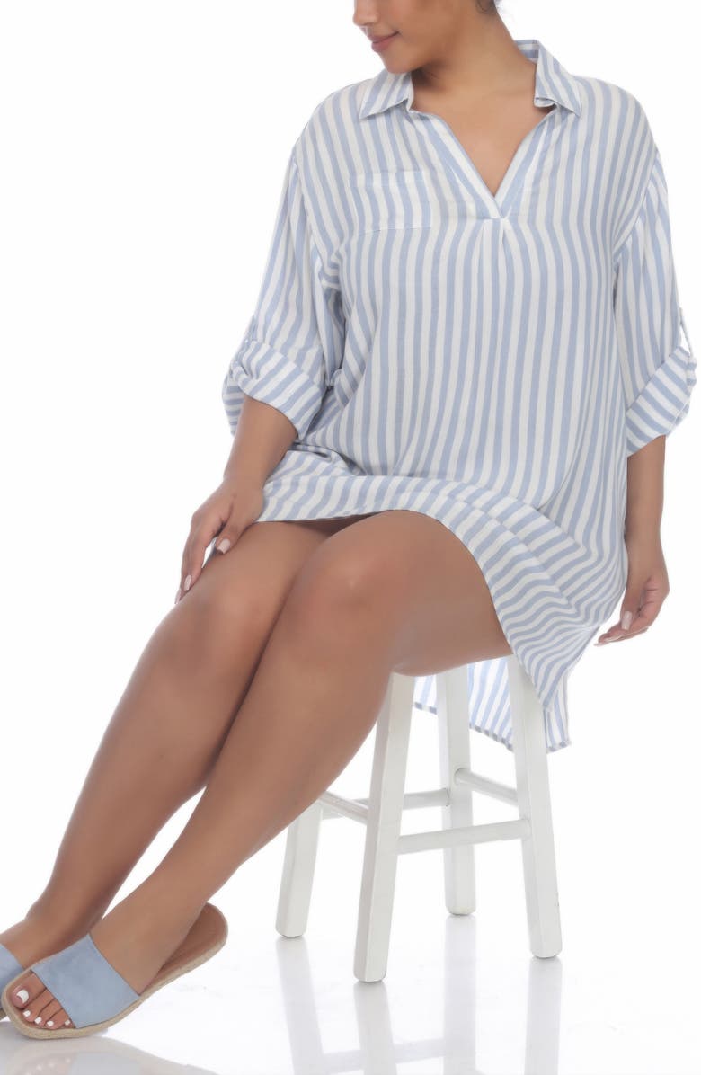 BOHO ME Stripe Collared Shirtdress, Alternate, color, Chambray Stripe