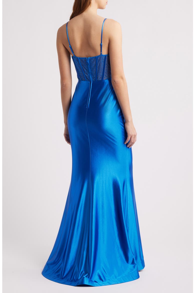Satin Trumpet Dress, Alternate, color, SAPHIRE