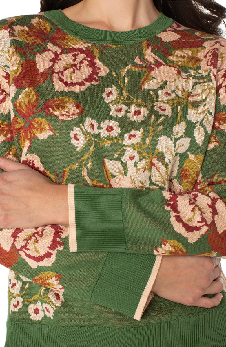 Liverpool Los Angeles Floral Long Sleeve Cotton Blend Sweater, Alternate, color, Green Multi Floral