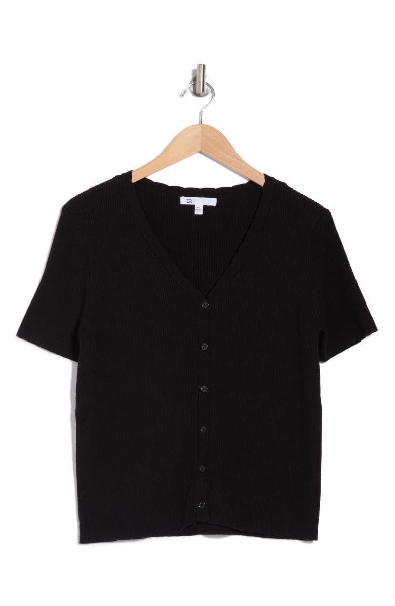 DR2 by Daniel Rainn Scalloped V-Neck Short Sleeve Ribbed Sweater, Alternate, color,