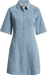 FRNCH Ellyne Embroidered Denim Shirtdress