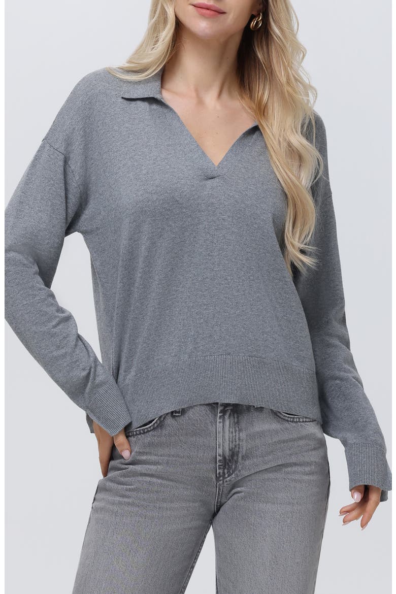 Maddi Johnny Collar Cotton Blend Polo Sweater, Main, color, SMOKE GREY
